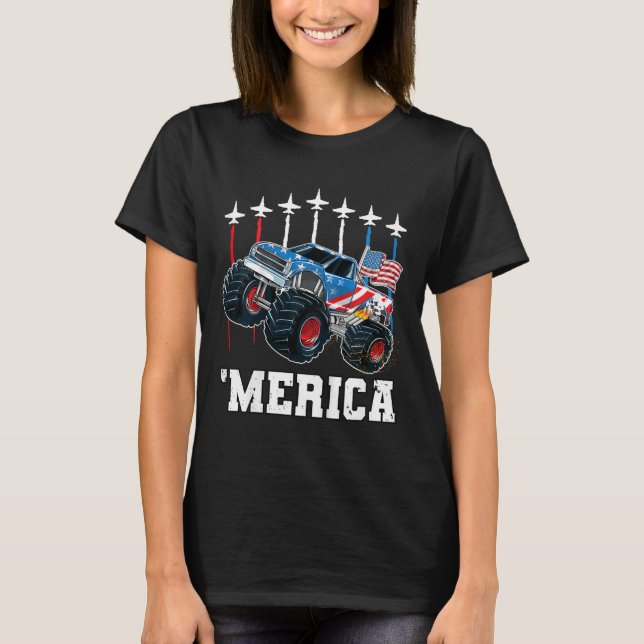 Camiseta Kids Monster Truck Usa Flag Patriotic Toddlers Boy (Frente)