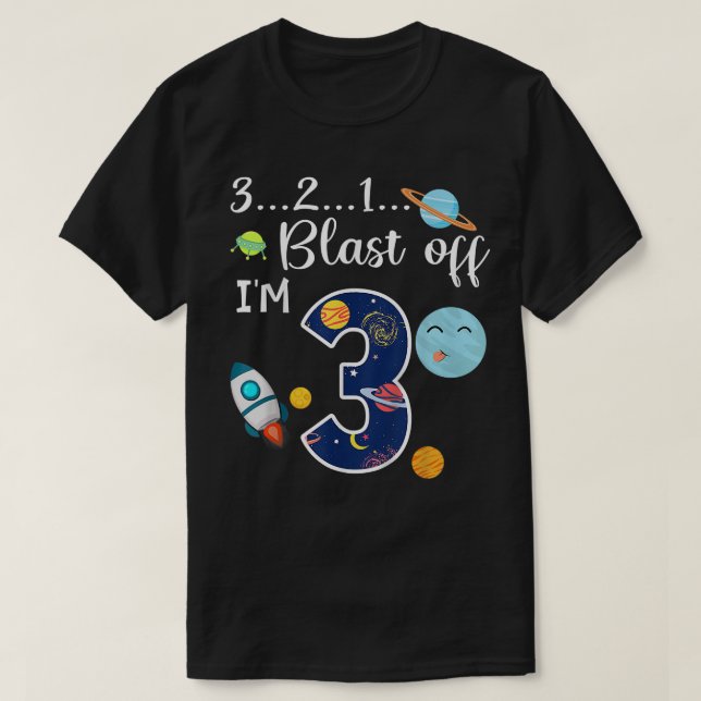 Camiseta Kids Outer Space Blast Off 3 Year Old 3rd Birthday (Frente do Design)