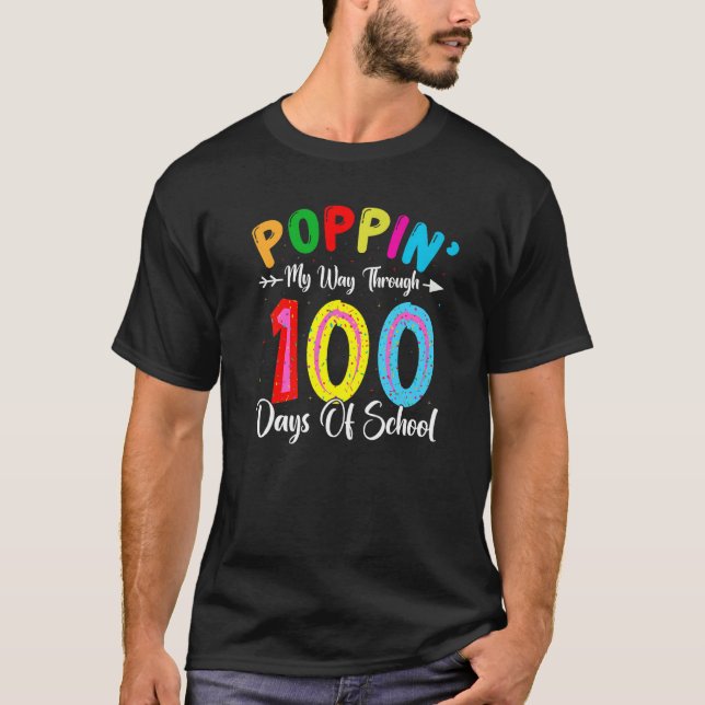 Camiseta Kids Poppin My Way Through Happy 100 Days of Schoo (Frente)