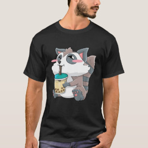 Camiseta Kids Raccoon Bubble Tea Boba Drink Kawaii Cute Gif