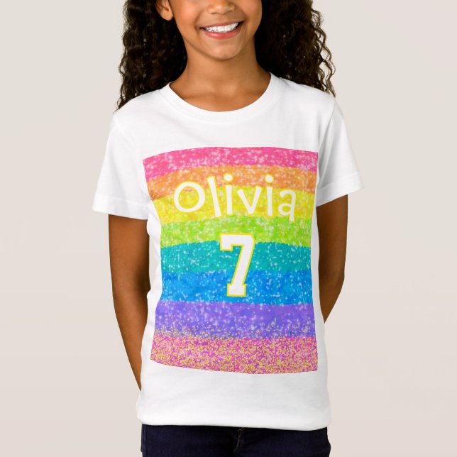 Camiseta Kids Rainbow Birthday - Design de texto editável (Frente)
