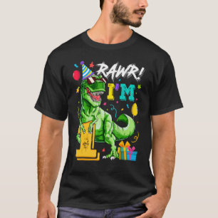 Camiseta Kids Rawr Eu sou 1 primeiro aniversario Rex Dinosa