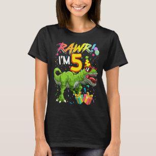 Camiseta Kids Rawr Eu sou 5 5 Birthday Rex Dinosaur Party