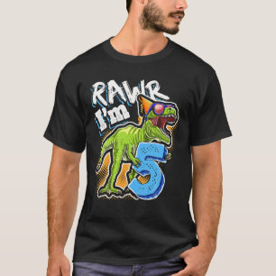 Camiseta Kids Rawr Eu sou 5 5 de aniversário T Rex Dinossau