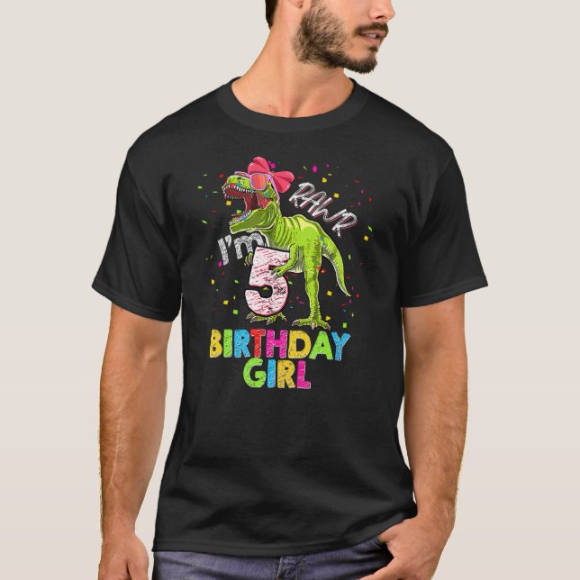 Camiseta Kids Rawr I'm 5 5th Birthday T Rex Dinosaur Party  (Frente)