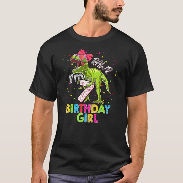 Camiseta Kids Rawr I'm 7 7th Birthday T Rex Dinosaur Party  (Frente)