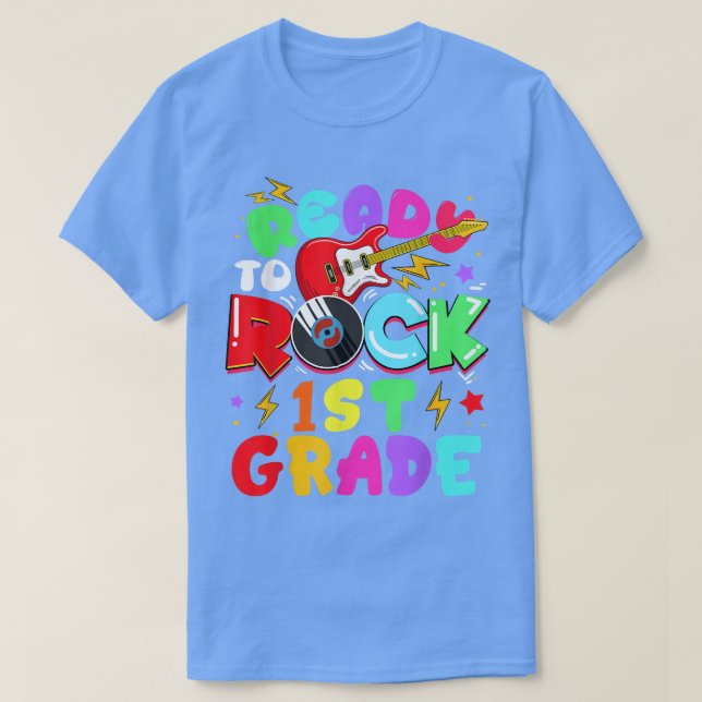 Camiseta Kids Ready To Rock 1st Grade Guitar Back To School (Frente do Design)