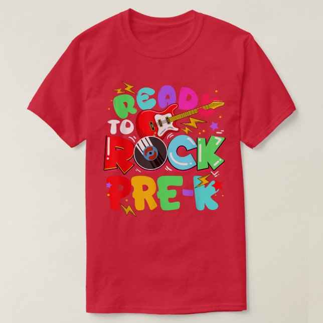 Camiseta Kids Ready To Rock Pre-K Guitar Back To School Boy (Frente do Design)