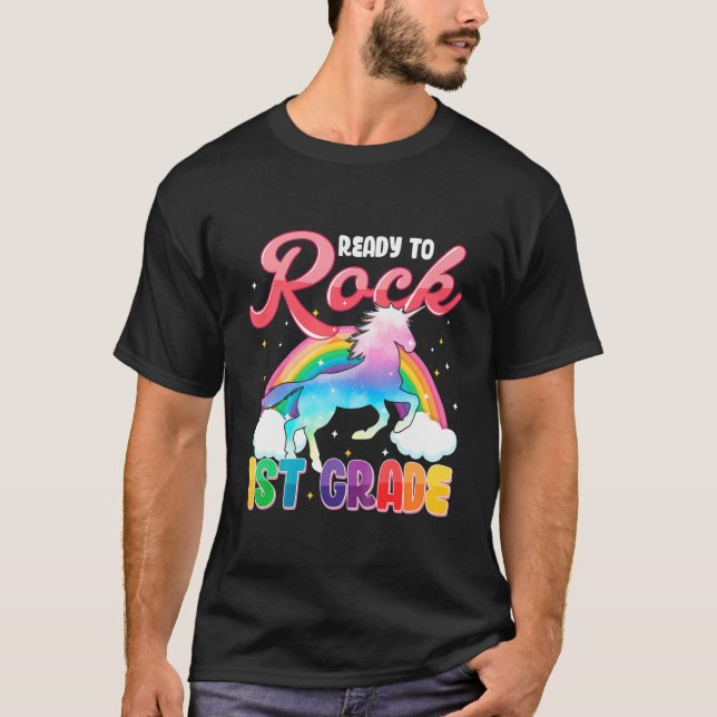 Camiseta Kids Rock 1Rua Grau Unicórnio Arco-Íris De Volta À (Frente)