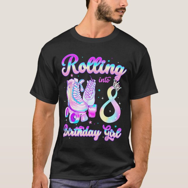 Camiseta Kids Rolling Into 8 Roller Skating 8th Birthday Gi (Frente)