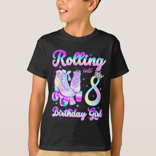Camiseta Kids Rolling Into 8 Roller Skating 8th Birthday Gi (Frente)