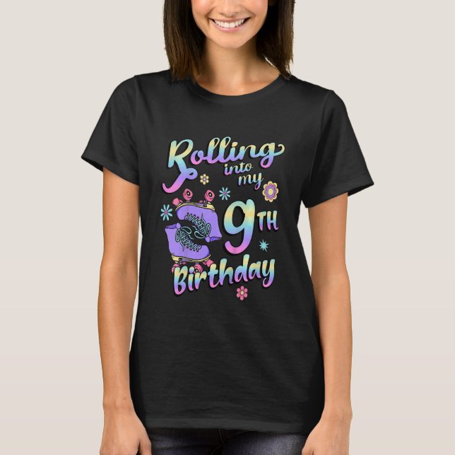 Camiseta Kids Rolling Into My 9th Birthday Quad Skater Roll (Frente)