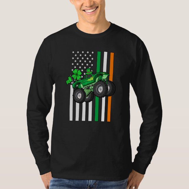Camiseta Kids Saint Patrick's Day Monster Truck Shamrock (Frente)