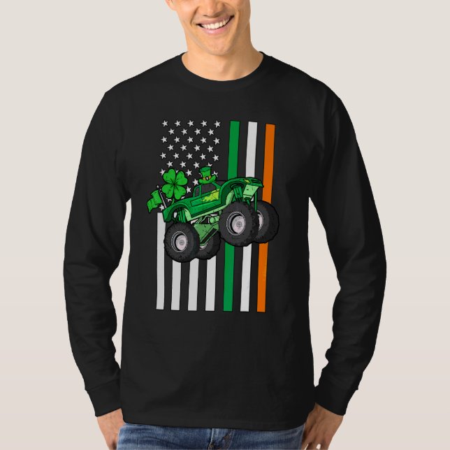 Camiseta Kids Saint Patrick's Day Monster Truck Shamrock (Frente)