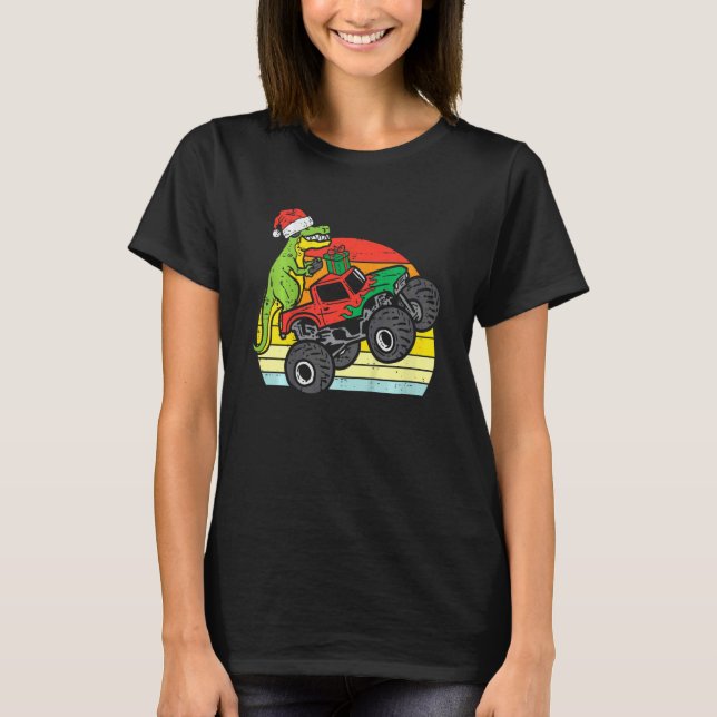 Camiseta Kids Santa Monster Truck Dino Xmas Toddler Boys Ch (Frente)