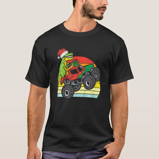 Camiseta Kids Santa Monster Truck Dino Xmas Toddler Boys Ch (Frente)