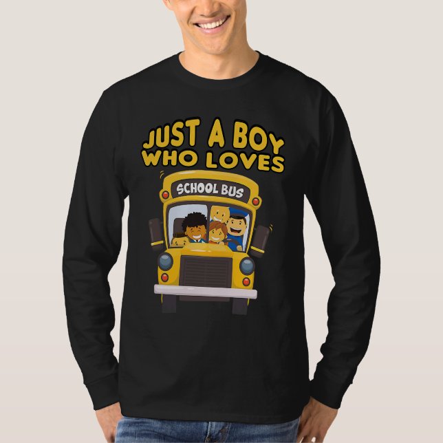 Camiseta kids school bus  Just A Boy Who Loves School Buses (Frente)