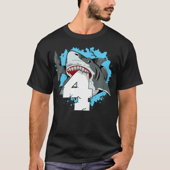 Camiseta Kids Shark 4th Birthday Boy 4 Four Shark Theme Par (Frente)