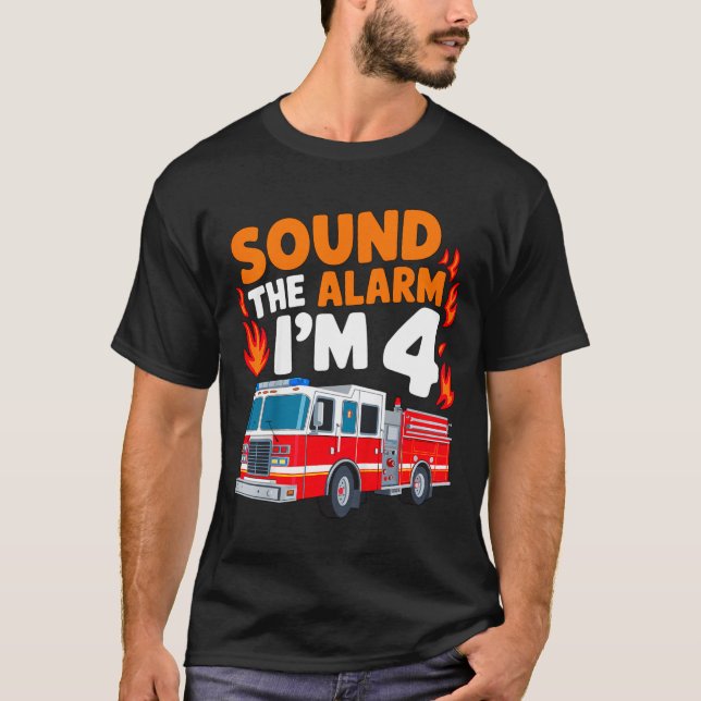 Camiseta Kids Sound The Alarm I'm 4 Years Old 4th Birthday  (Frente)