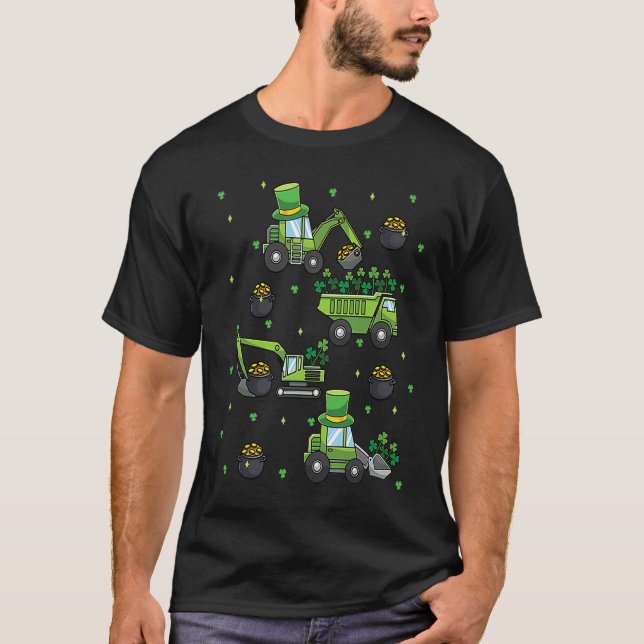 Camiseta Kids St Patricks Day Trucks Construction Excavator (Frente)