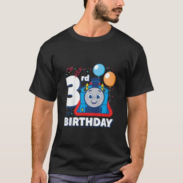 Camiseta Kids Thomas Amigos Feliz aniversário de 3 anos (Frente)