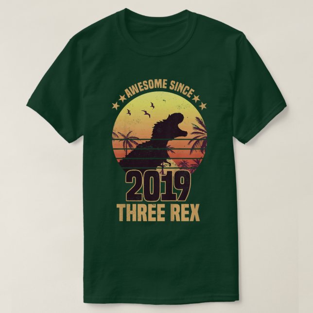 Camiseta Kids Three Re 3rd Birthday Dinosaur 3 year old  (Frente do Design)