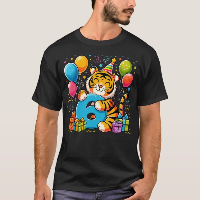Camiseta Kids Tiger Theme sixth Bday Party 6th Tiger Birthd (Frente)