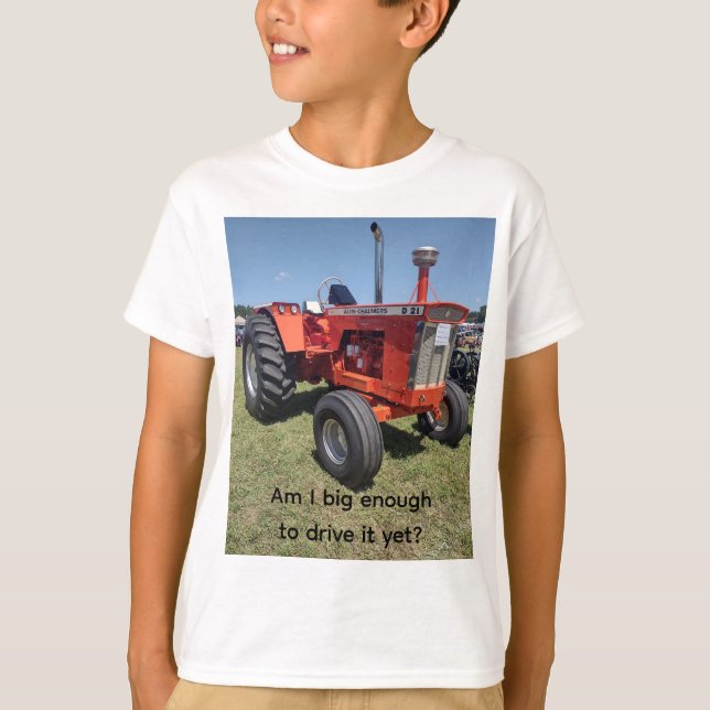 Camiseta Kids' tractor T-shirt, "Am I big enough to drive" (Frente)