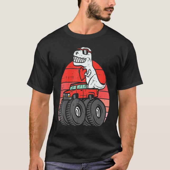 Camiseta Kids Trex Dino Monster Truck Toddler Baby Boys Val (Frente)