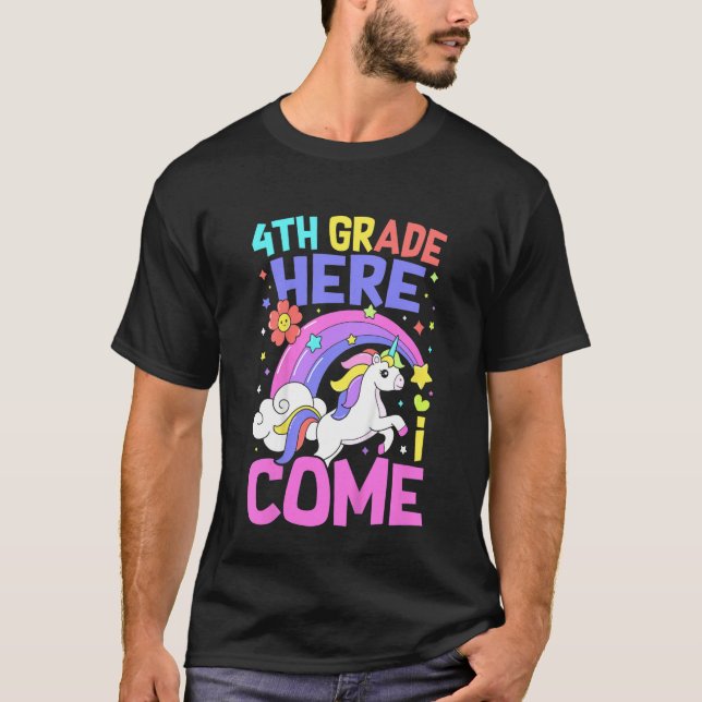 Camiseta Kids Unicorn  Teacher Students 4th Grade Back To S (Frente)