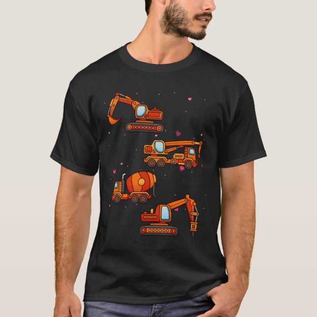 Camiseta Kids Valentines Day Construction Trucks Boys Kids  (Frente)