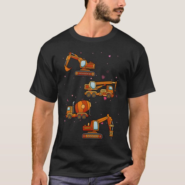 Camiseta Kids Valentines Day Construction Trucks Funny Boys (Frente)