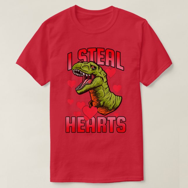 Camiseta Kids Valentines Day Dinosaur  I Steal Hearts  Gift (Frente do Design)
