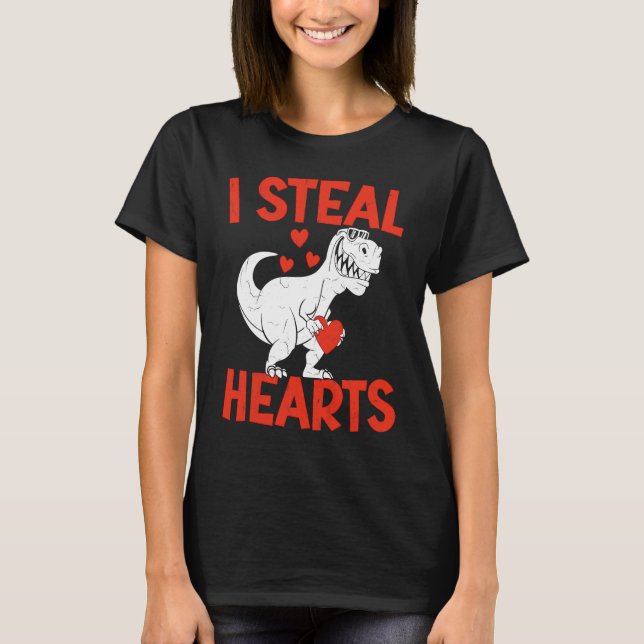 Camiseta Kids Valentines Day I Steal Hearts Love Trex Dino  (Frente)