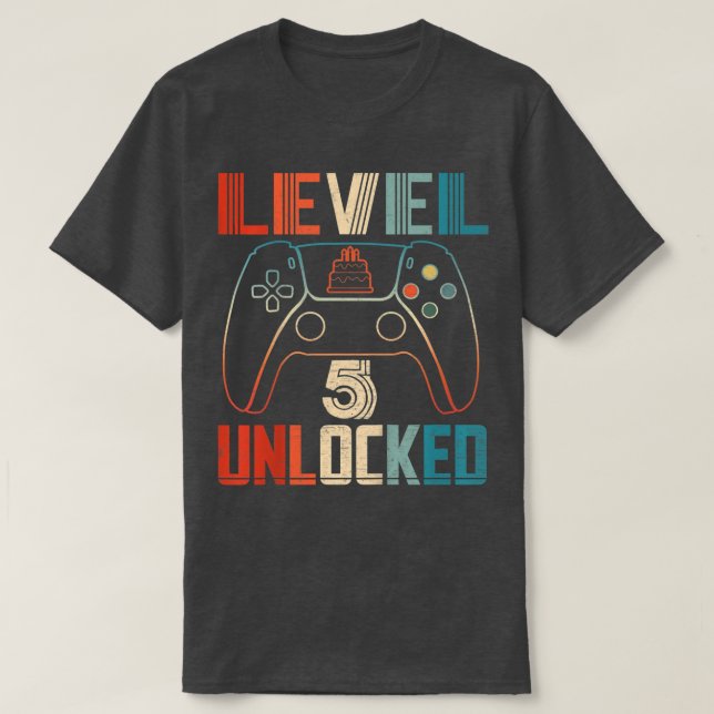 Camiseta Kids Video Game Controller Unlocked Level 5 Birthd (Frente do Design)
