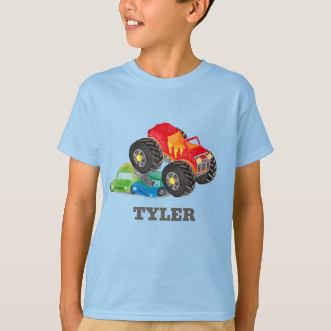 Camiseta Kids Watercolor Red Monster Stunt Truck (Frente)
