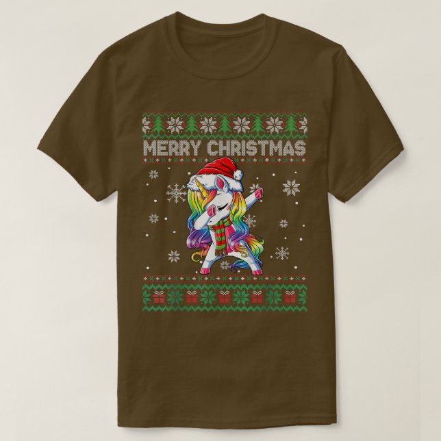 Camiseta Kids Women Xmas Dabbing Unicorn Santa Ugly Christm (Frente do Design)