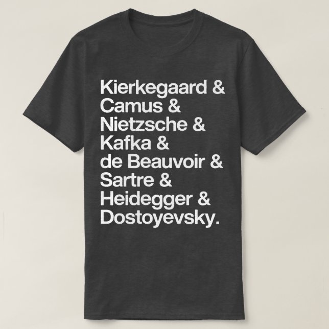 Camiseta Kierkegaard Camus Nietzsche Kafka de Beauvoir Sart (Frente do Design)