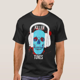 Camiseta Killer Tunes Halloween Scull Scull Blood Music Hea