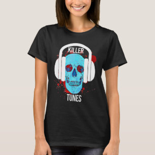 Camiseta Killer Tunes Halloween Scull Scull Blood Music Hea