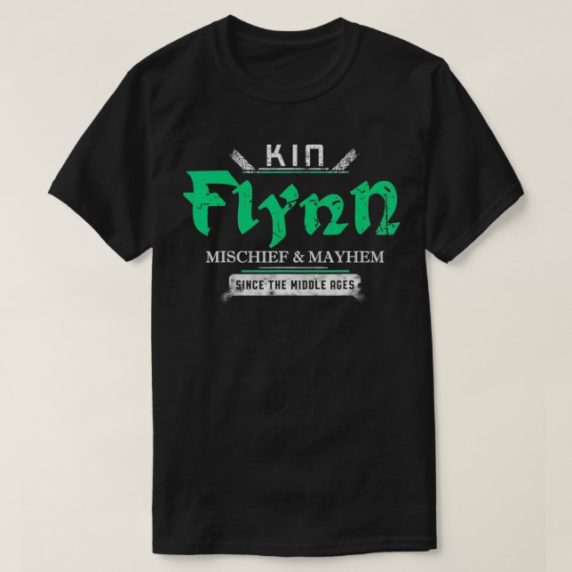Camiseta Kin Flynn Mischief and Mayhem Since The Middle Age (Frente do Design)