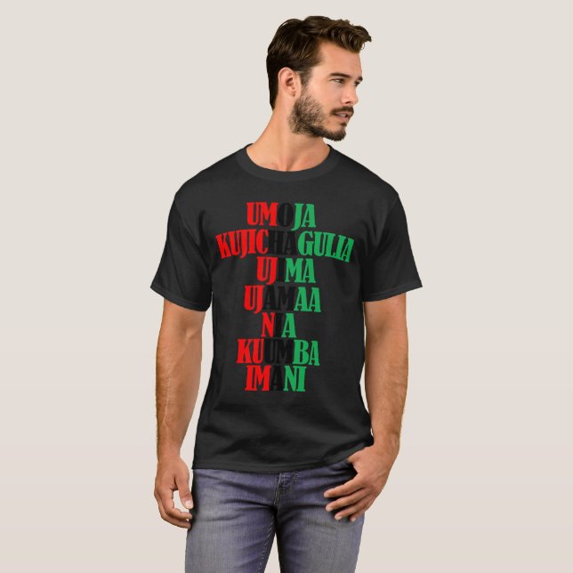 Camiseta Kinara Cores Texto Sete Princípios de Kwanzaa (Frente Completa)