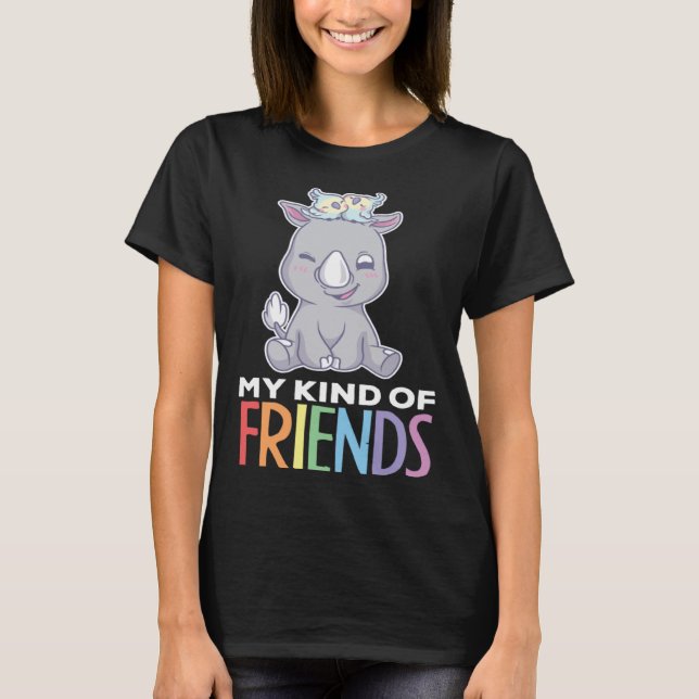 Camiseta Kind Of Friends Parrot Bird Save Rhino Animal Kids (Frente)
