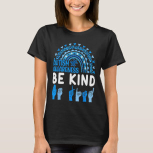 Camiseta Kind Sinal Language Asl Quebra-cabeça Rainbow Auti