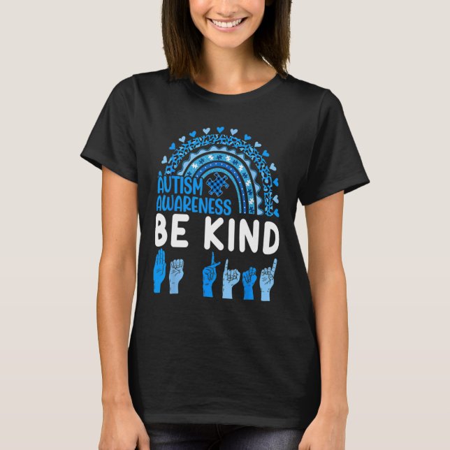 Camiseta Kind Sinal Language Asl Quebra-cabeça Rainbow Auti (Frente)