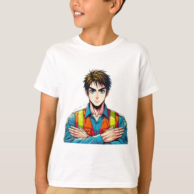 Camiseta Kinder Basic T-Shirt mit Manga-Sicherheitsfachmann (Frente)