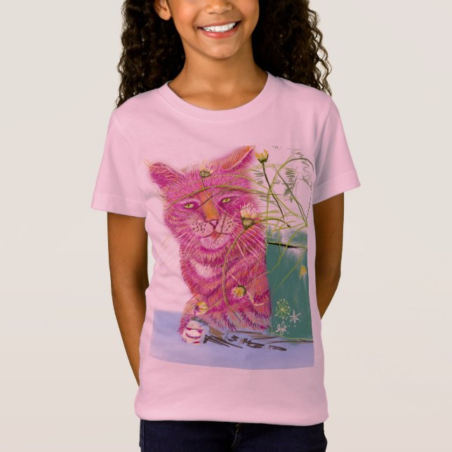 Camiseta Kinder Shirt mit Katze Pfötchen in Pink.  (Frente)
