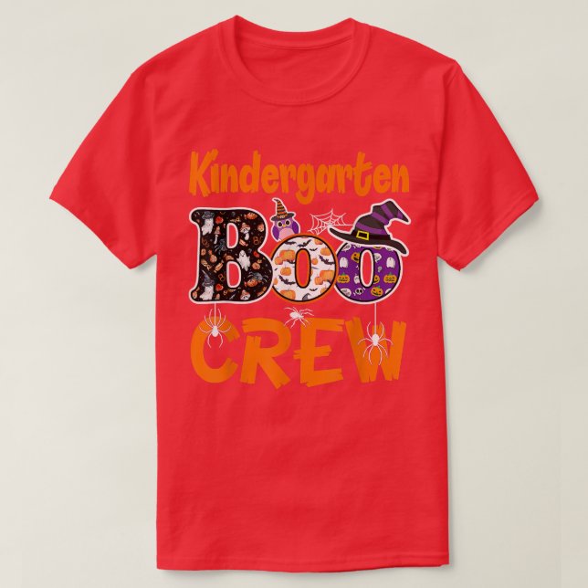 Camiseta Kindergarten Boo Crew Teacher Student Halloween Co (Frente do Design)