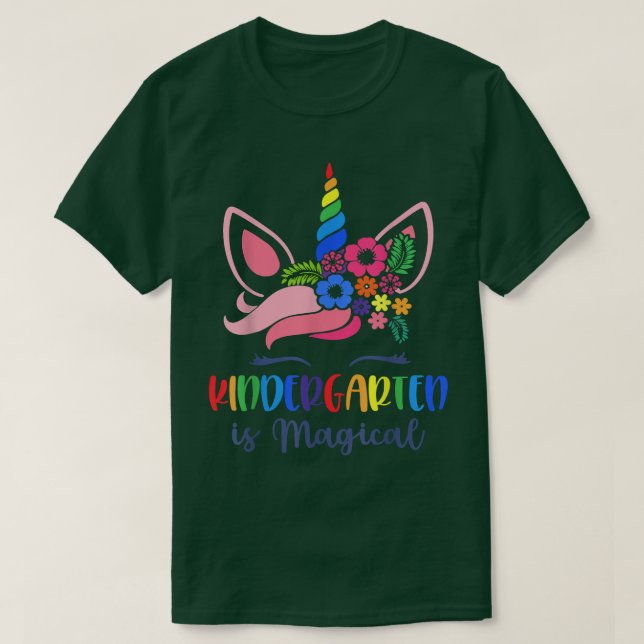 Camiseta Kindergarten Is Magical Unicorn Back To School Gir (Frente do Design)