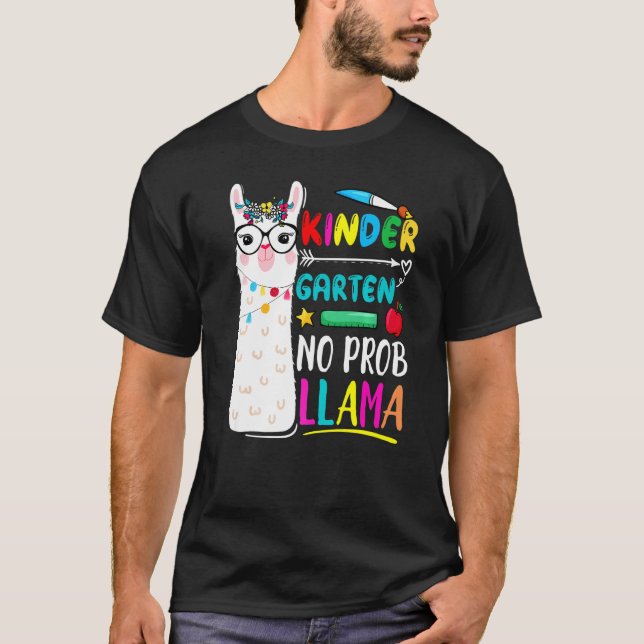 Camiseta Kindergarten No Prob Llama Teacher 100 Days Of Sch (Frente)